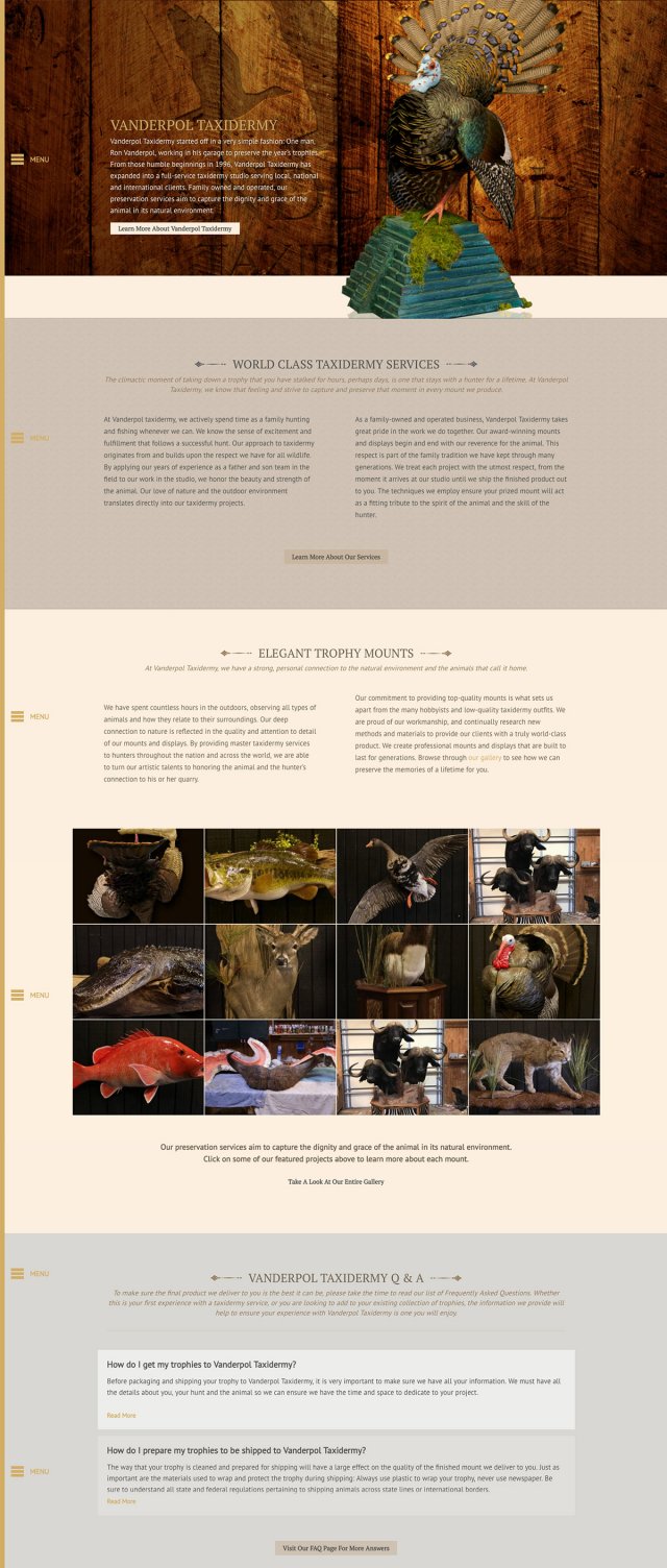 Website design by CleverOgre for Vanderpol Taxidermy