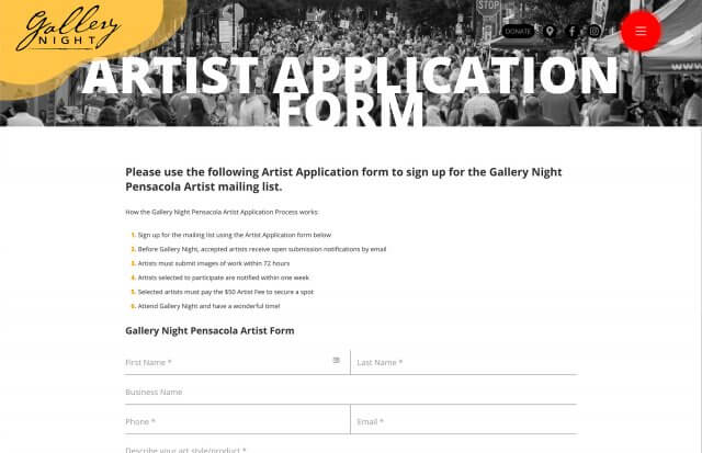 Application Form for Gallery Night Pensacola participants