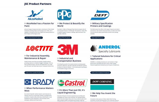 Johnson Supply Company product partners page