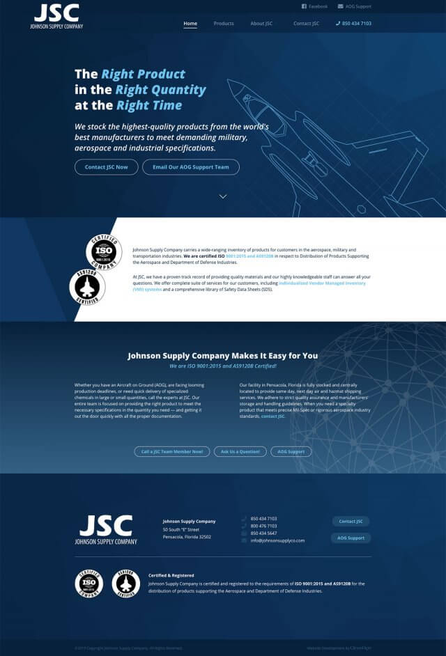 Desktop homepage of Johnson Supply Company website