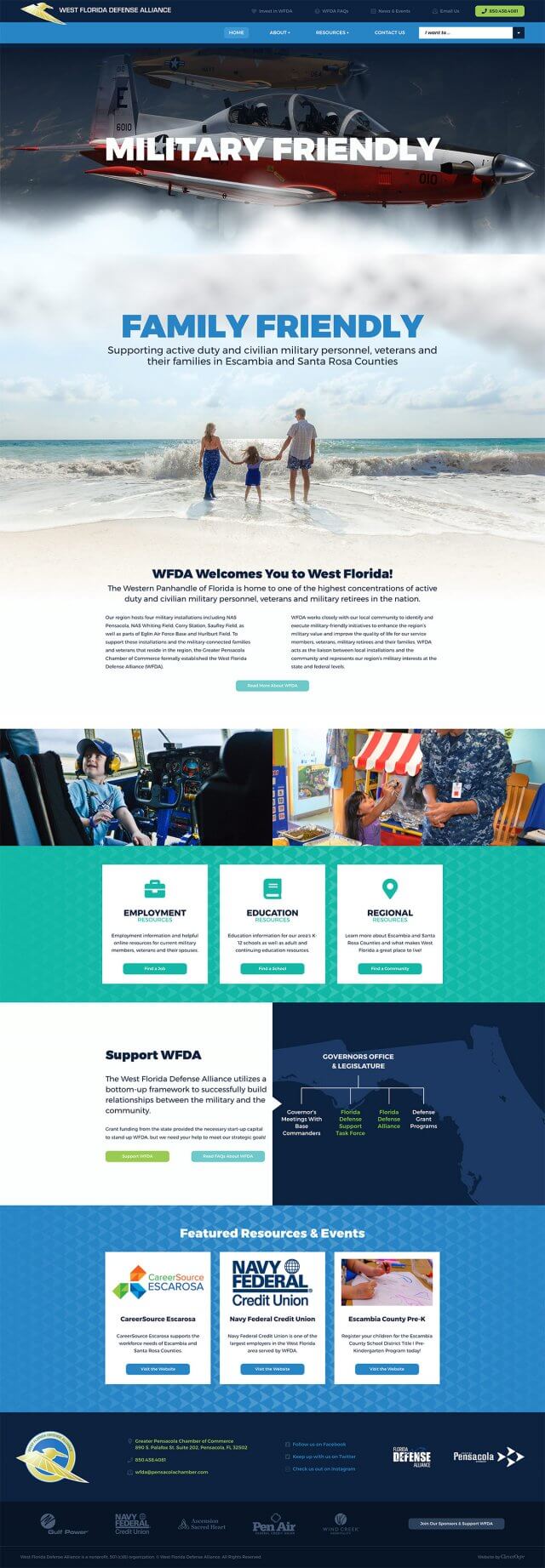 WFDA West Florida Defense Alliance homepage design
